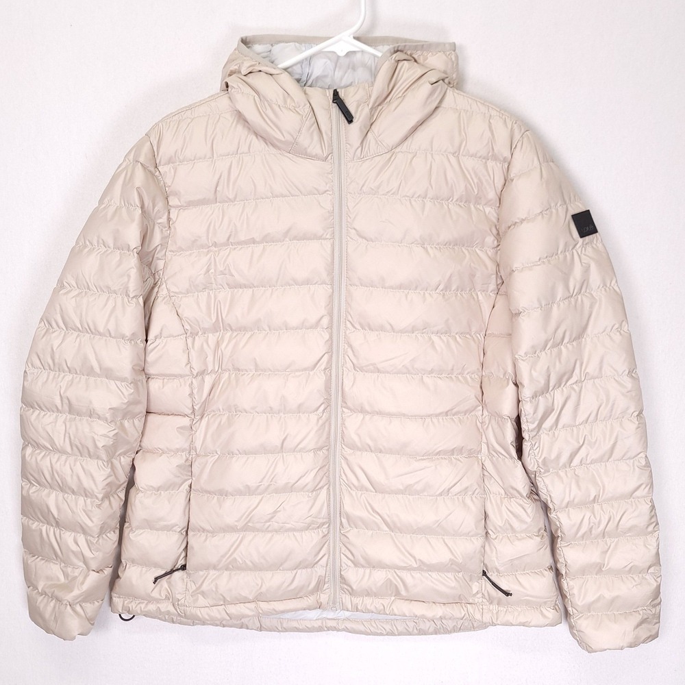 Lole Womens XL Puffer Jacket Hooded Quilted Full Zip Cream Off-White Outerwear